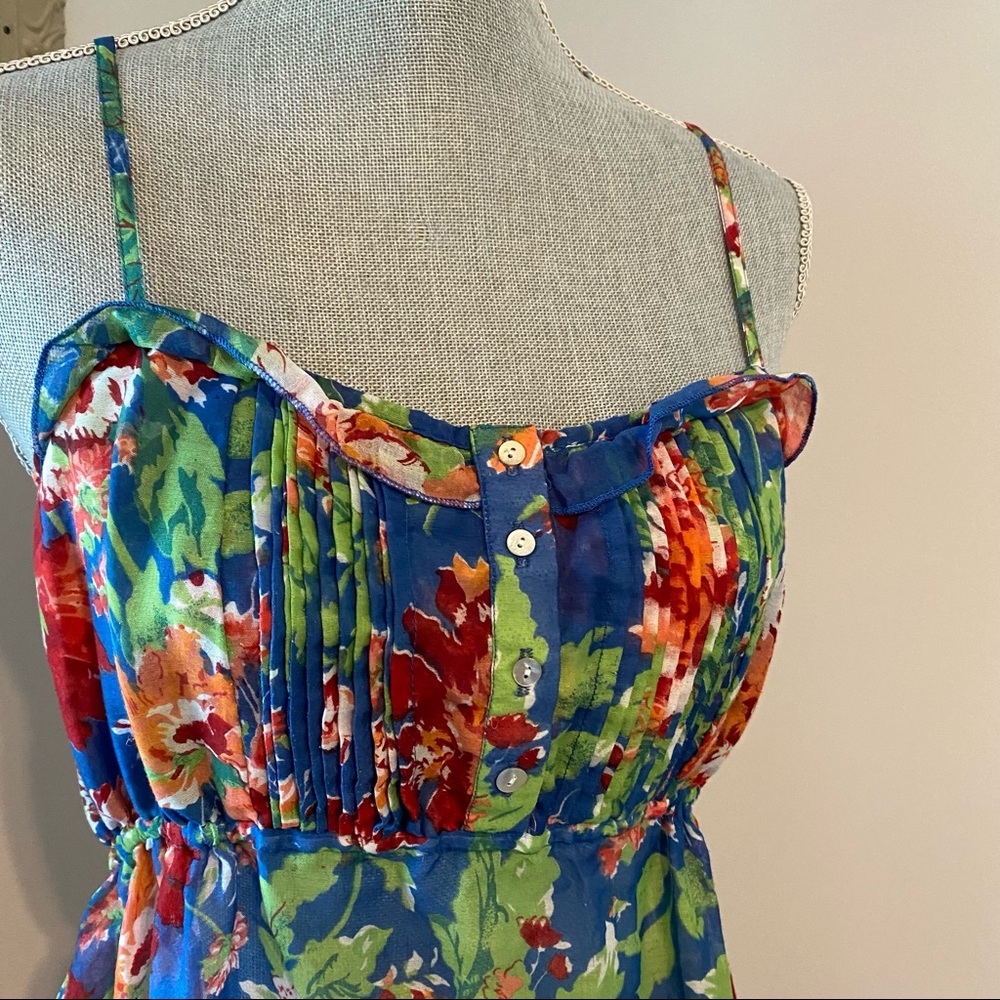 Pure Alfred Sung cami spaghetti strap blue floral tank top large - Picture 3 of 9